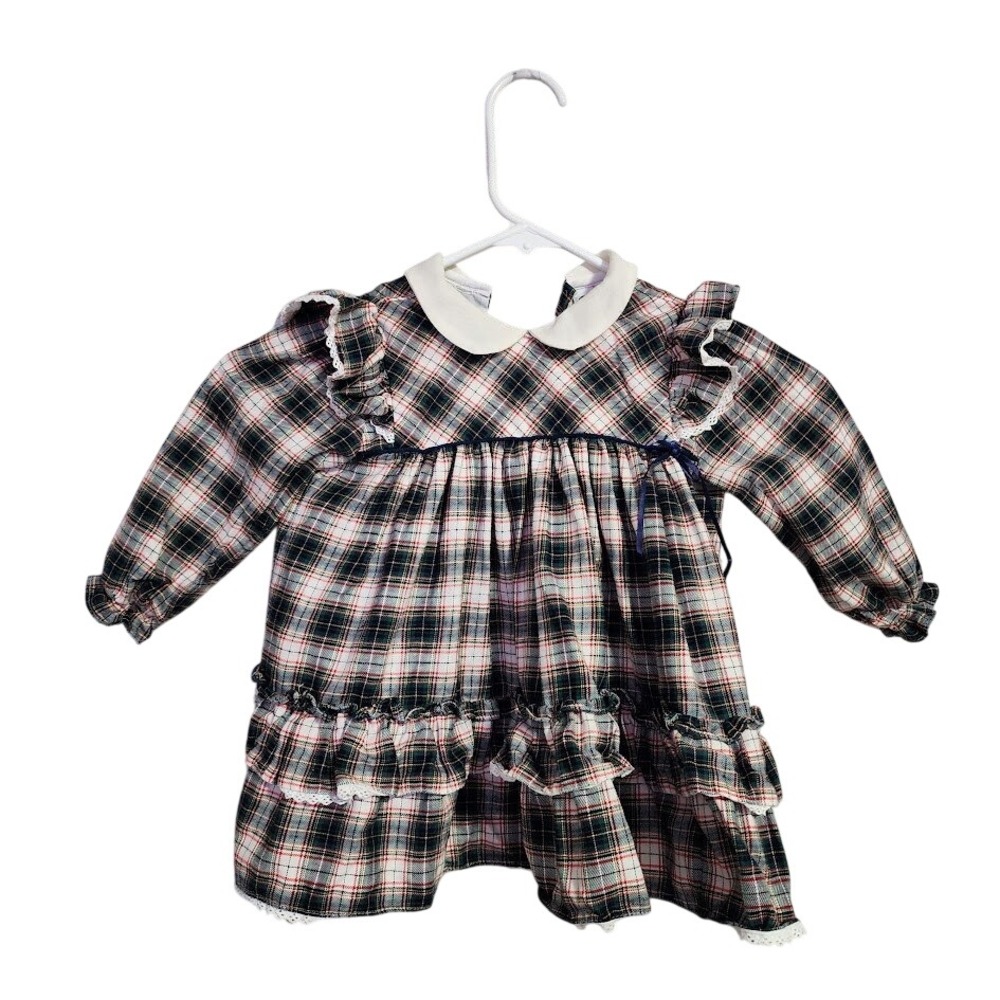 SARAH LOUISE Green Red Holiday Plaid Ruffle Party Dress Vintage Toddler 1-2Y